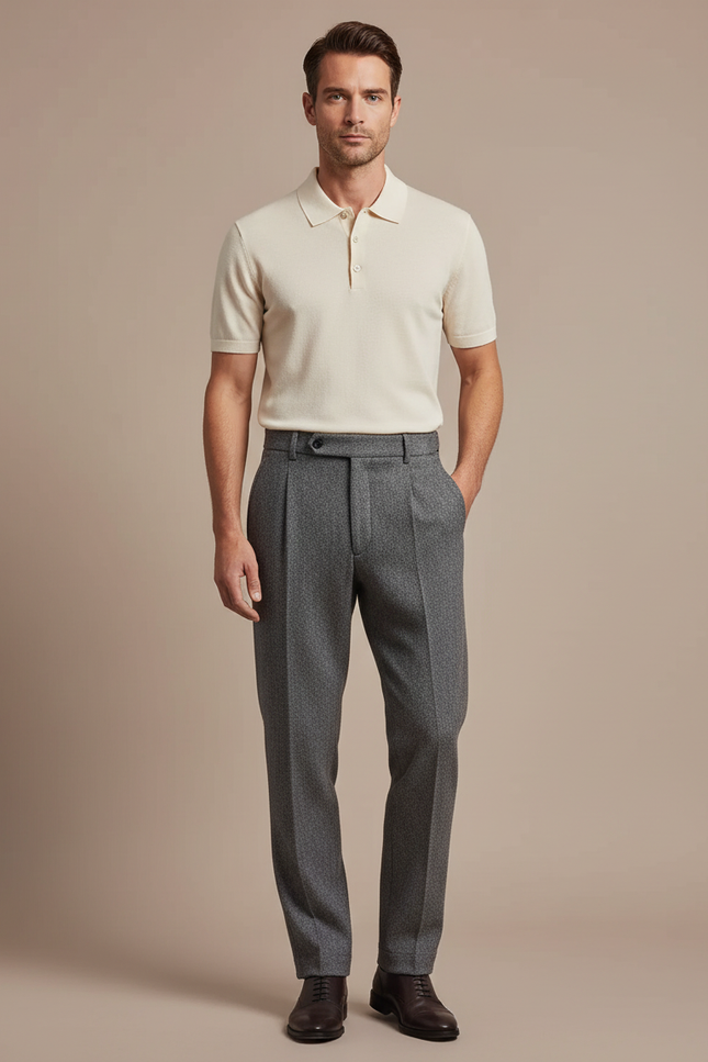 Pantalon Gris Laine Motifs Décontracté Homme