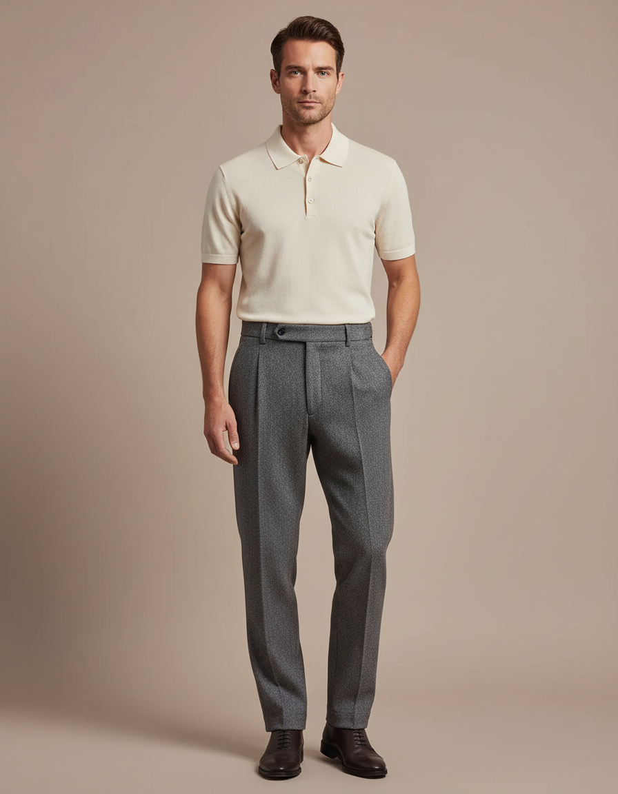 Pantalon Gris Laine Motifs Décontracté Homme