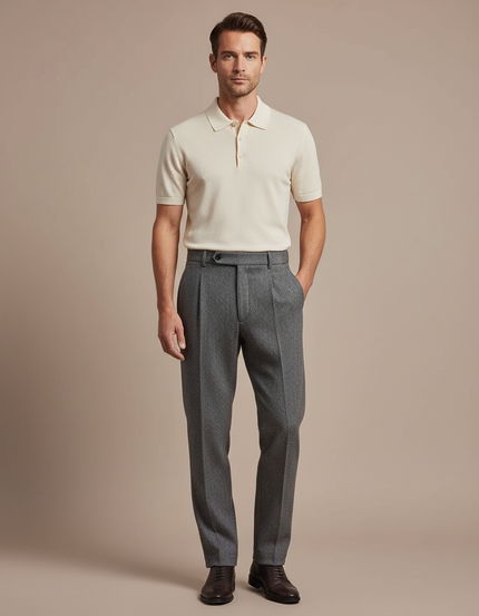 Pantalon Gris Laine Motifs Décontracté Homme