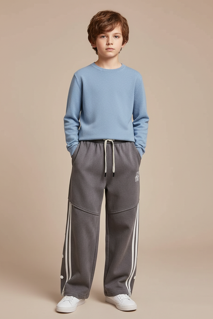 Pantalon Gris Ample Sport Rayures Blanc Enfant - Molleton