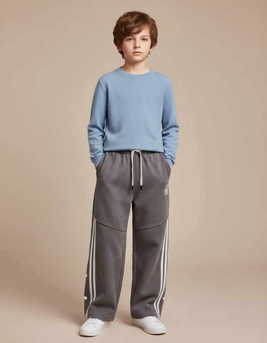 Pantalon Gris Ample Sport Rayures Blanc Enfant - Molleton