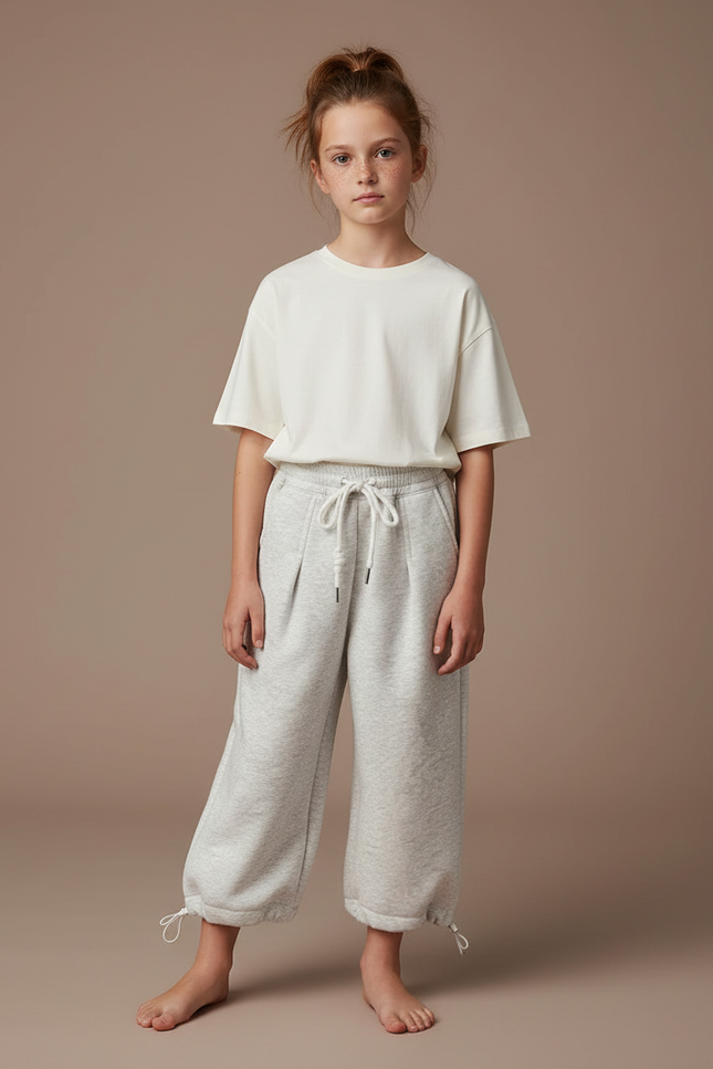 Pantalon Gris Ample Molletonné Cordon Décontracté Enfant