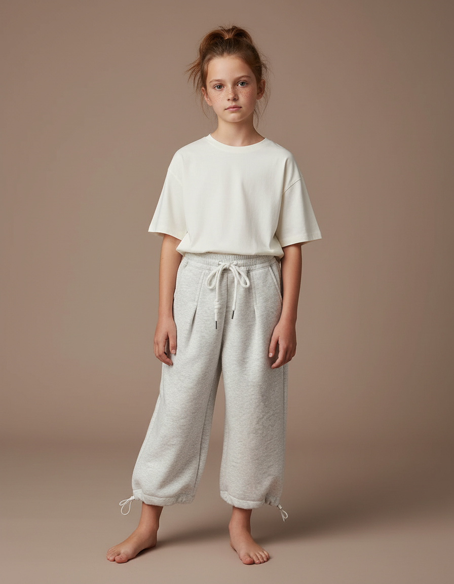 Pantalon Gris Ample Molletonné Cordon Décontracté Enfant