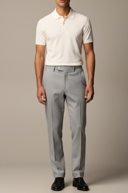 Pantalon Gris Élégant Droit Texturé Homme - Laine