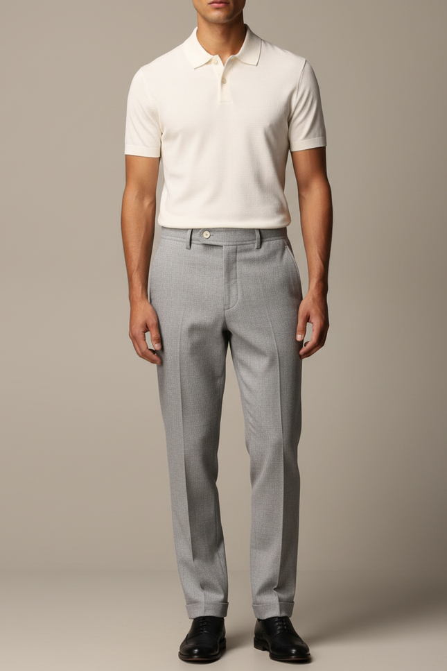 Pantalon Gris Élégant Droit Texturé Homme - Laine