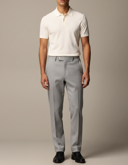 Pantalon Gris Élégant Droit Texturé Homme - Laine