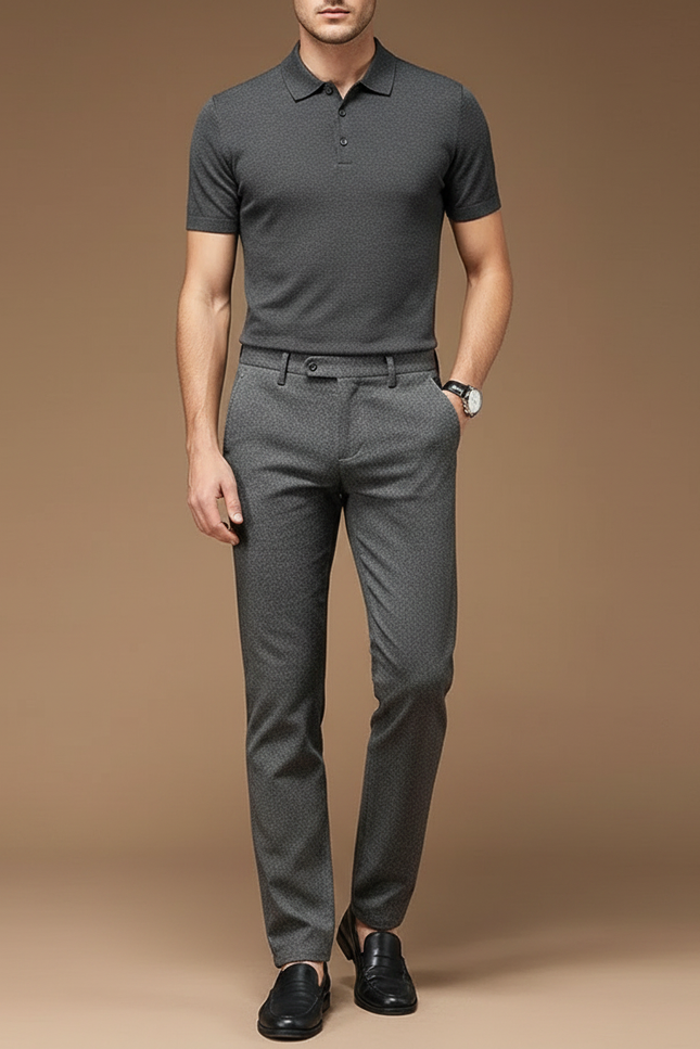 Pantalon Gris Homme Droit Élégant Motif Chic - Laine