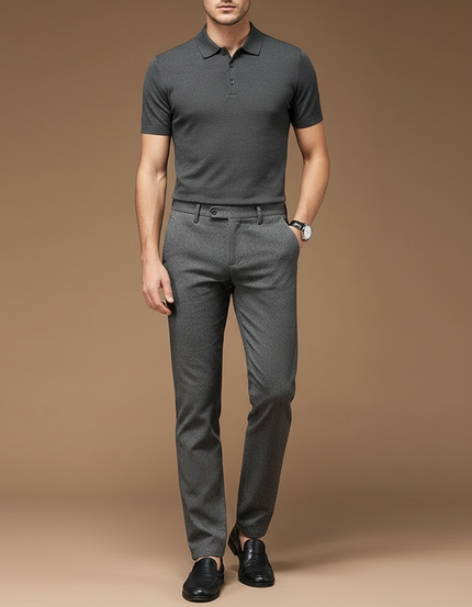 Pantalon Gris Homme Droit Élégant Motif Chic - Laine