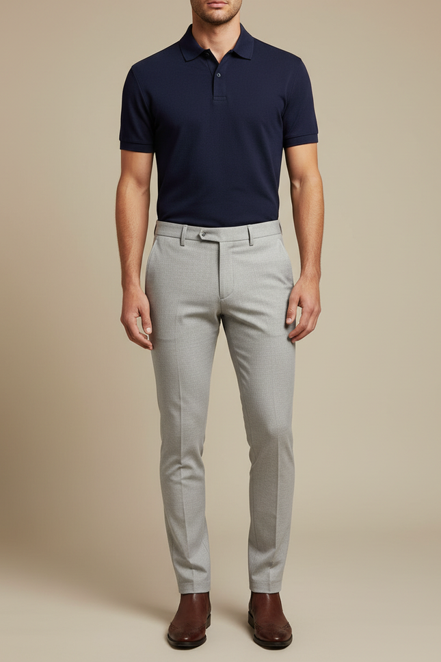 Pantalon Gris Slim Habillé Élégant Droit Homme - Laine