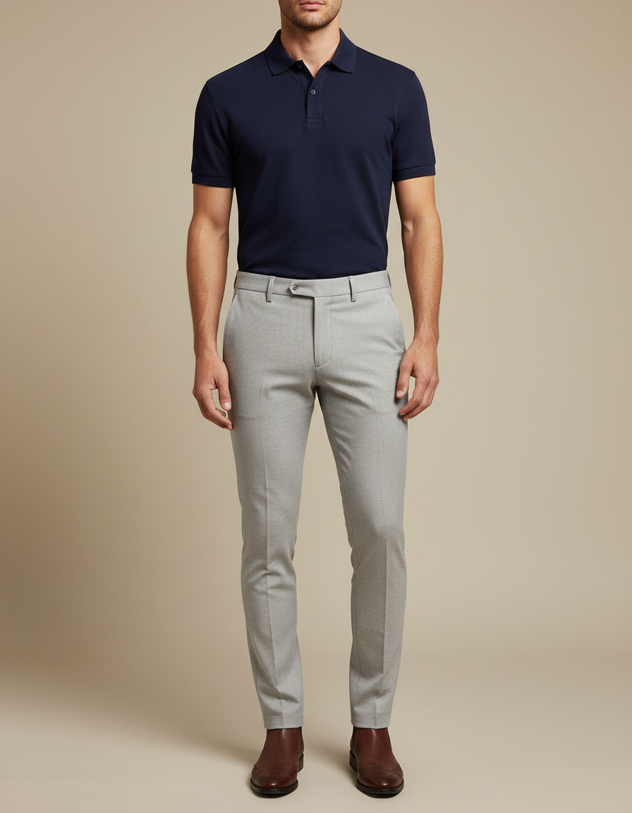 Pantalon Gris Slim Habillé Élégant Droit Homme - Laine