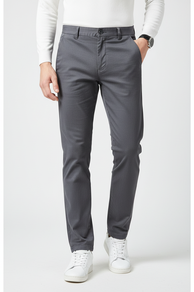 Pantalon Gris Homme Ajusté Décontracté Élégant Uni - Coton