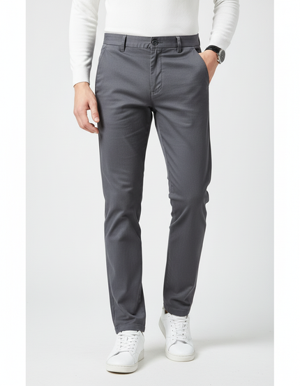 Pantalon Gris Homme Ajusté Décontracté Élégant Uni - Coton