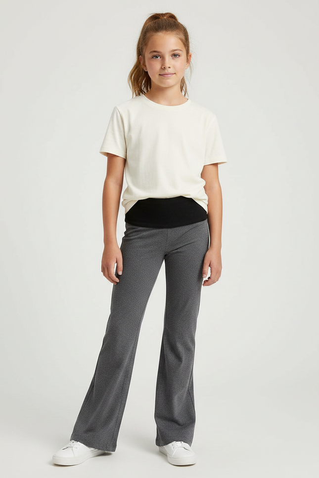 Pantalon Gris Évasé Confortable Sport Fille - Maille