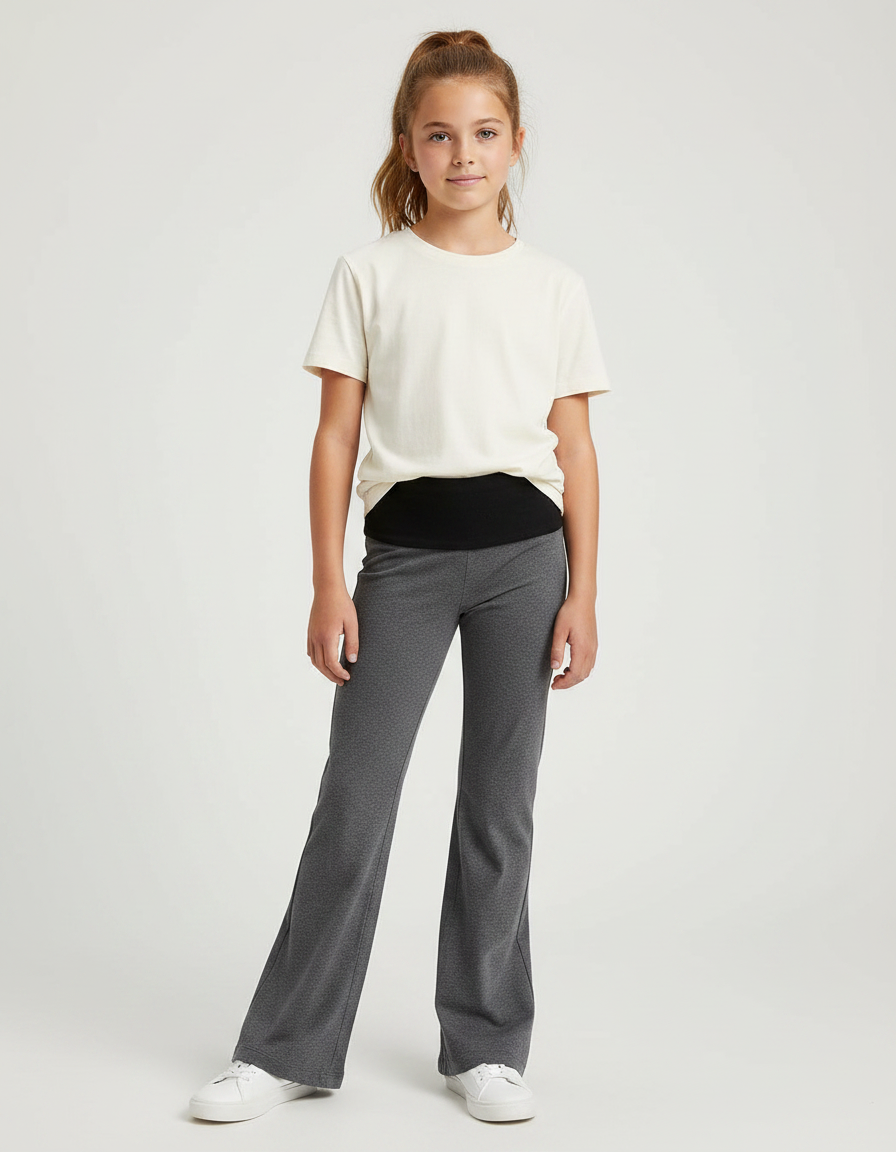 Pantalon Gris Évasé Confortable Sport Fille - Maille