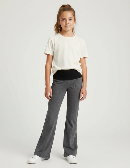 Pantalon Gris Évasé Confortable Sport Fille - Maille