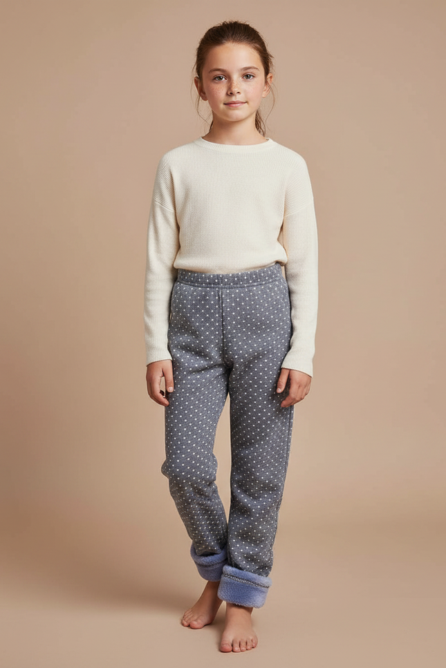 Pantalon Gris Polka Doublé Chaud Confortable Enfant - Molleton