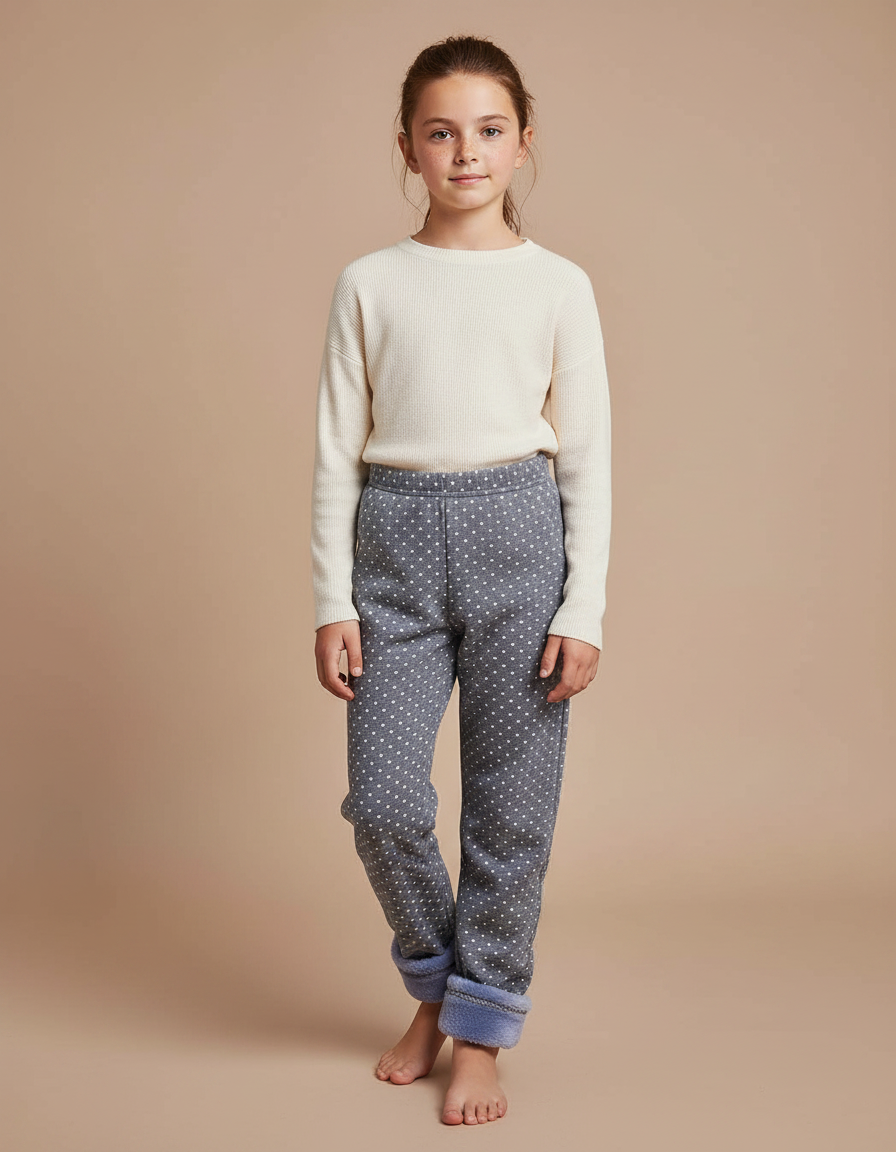 Pantalon Gris Polka Doublé Chaud Confortable Enfant - Molleton