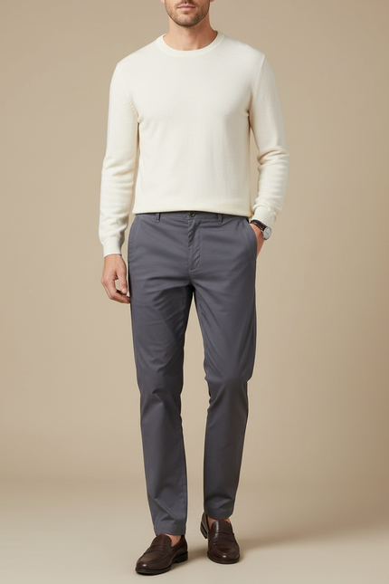 Pantalon Gris Décontracté Coton Stretch Homme Élégant