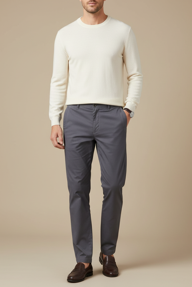 Pantalon Gris Décontracté Coton Stretch Homme Élégant