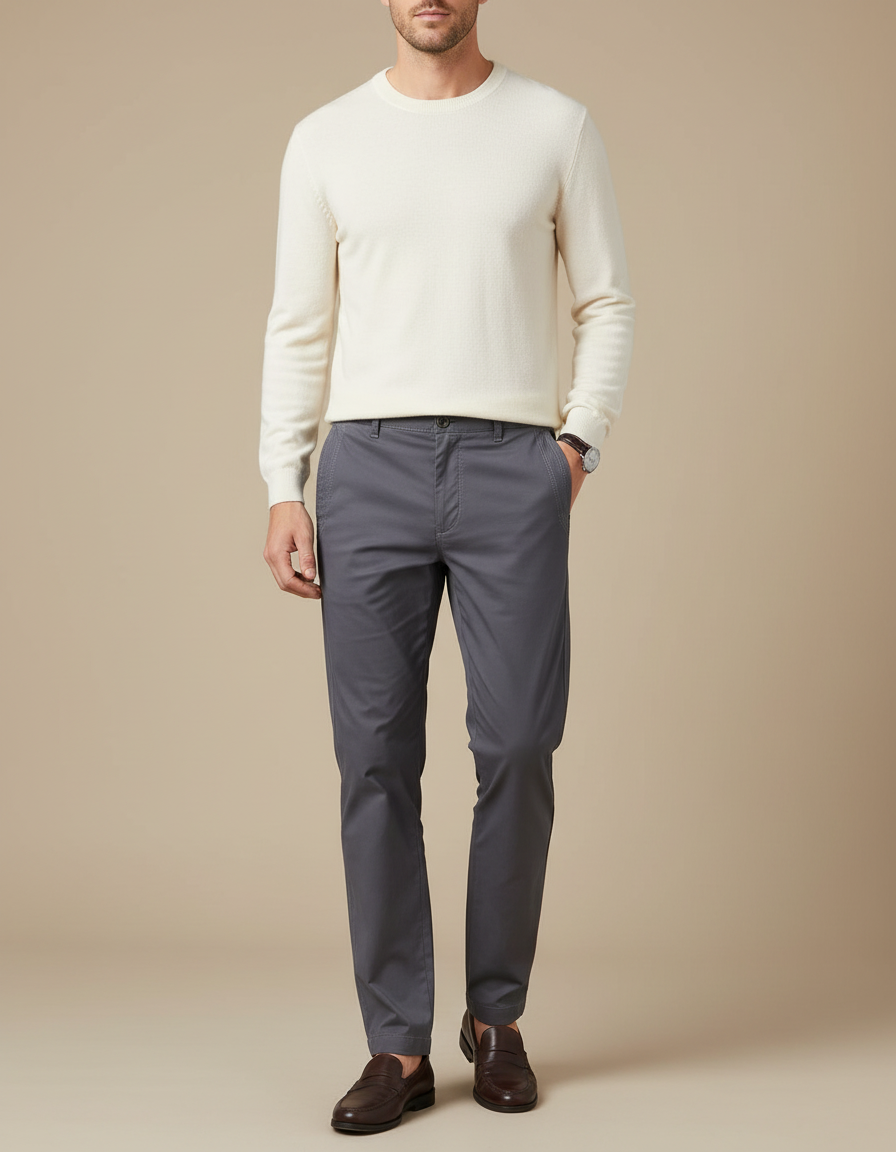 Pantalon Gris Décontracté Coton Stretch Homme Élégant