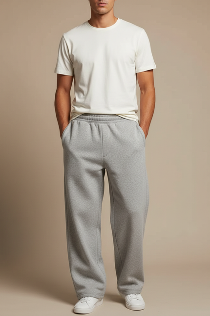 Pantalon Gris Molletonné Ample Décontracté Homme