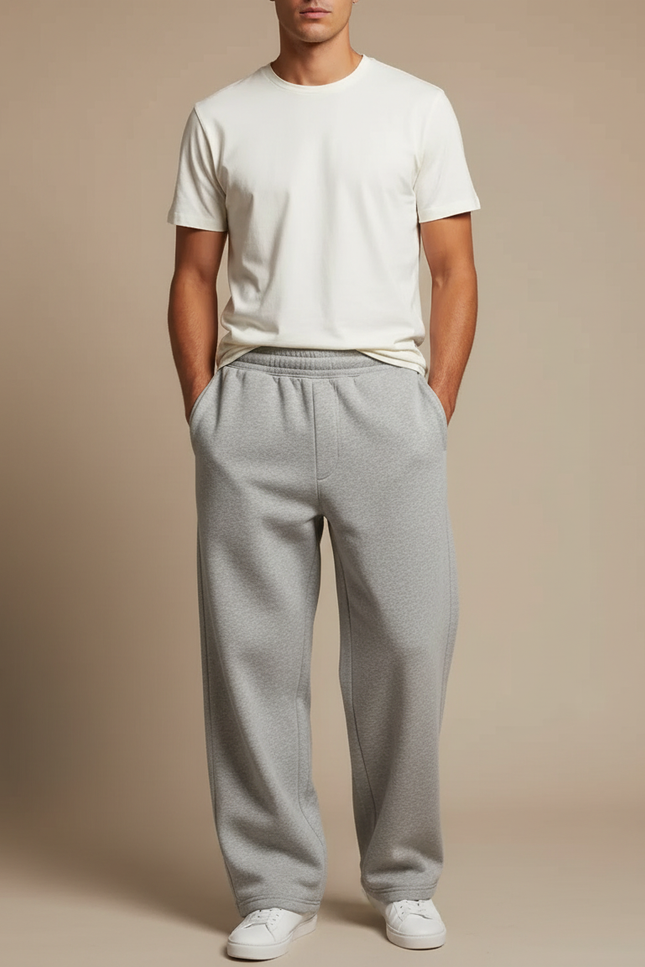 Pantalon Gris Molletonné Ample Décontracté Homme