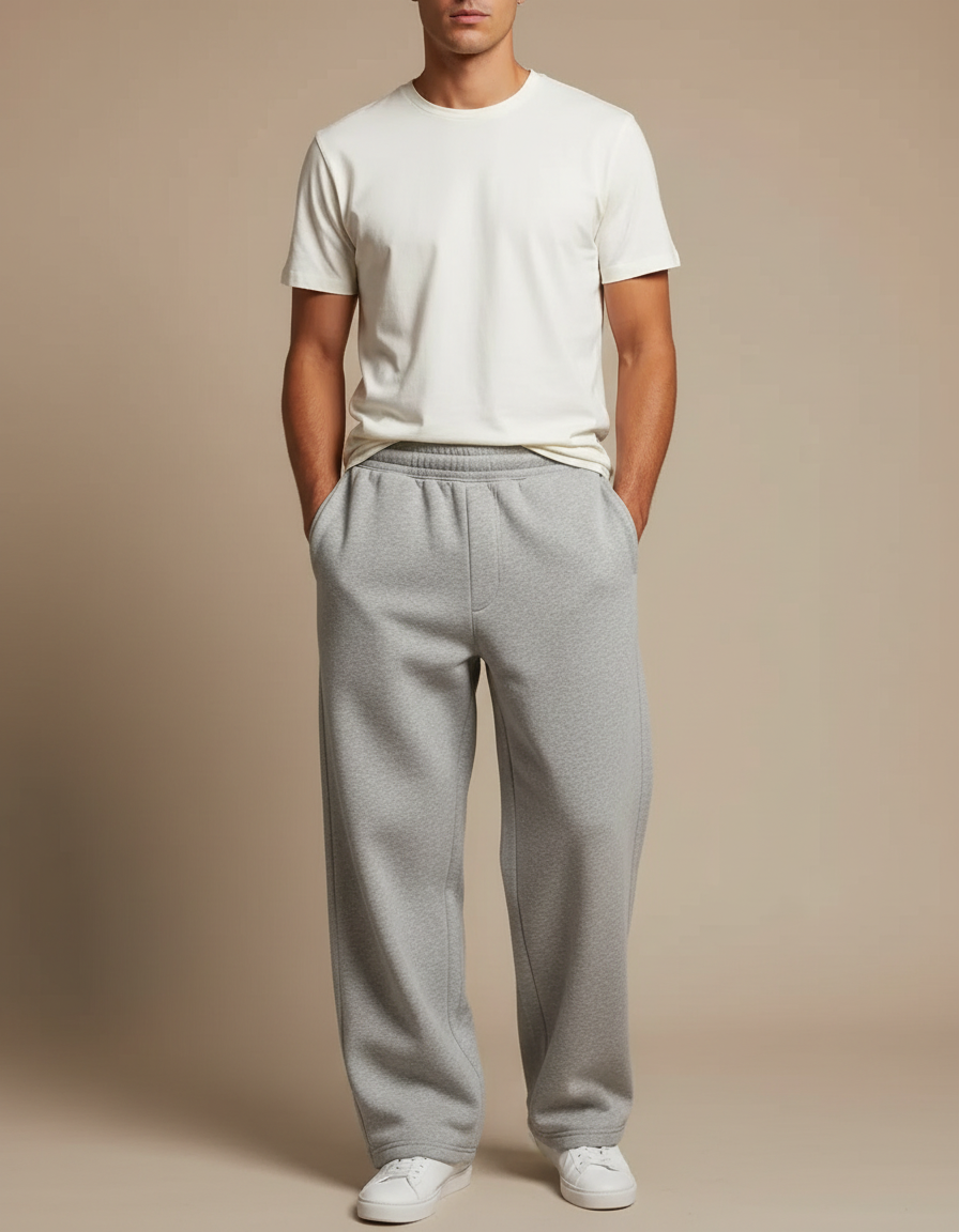 Pantalon Gris Molletonné Ample Décontracté Homme