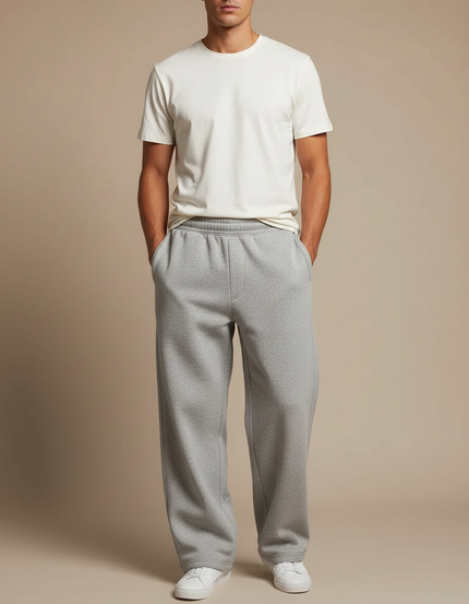 Pantalon Gris Molletonné Ample Décontracté Homme