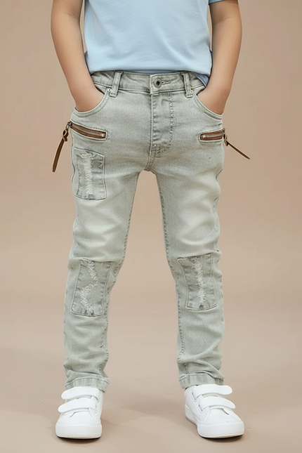 Pantalon Gris Déchiré - Jean