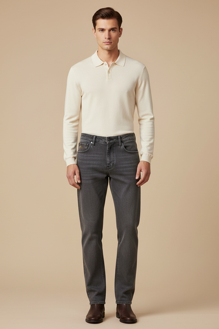Pantalon Gris Jean Slim Décontracté Homme Moderne