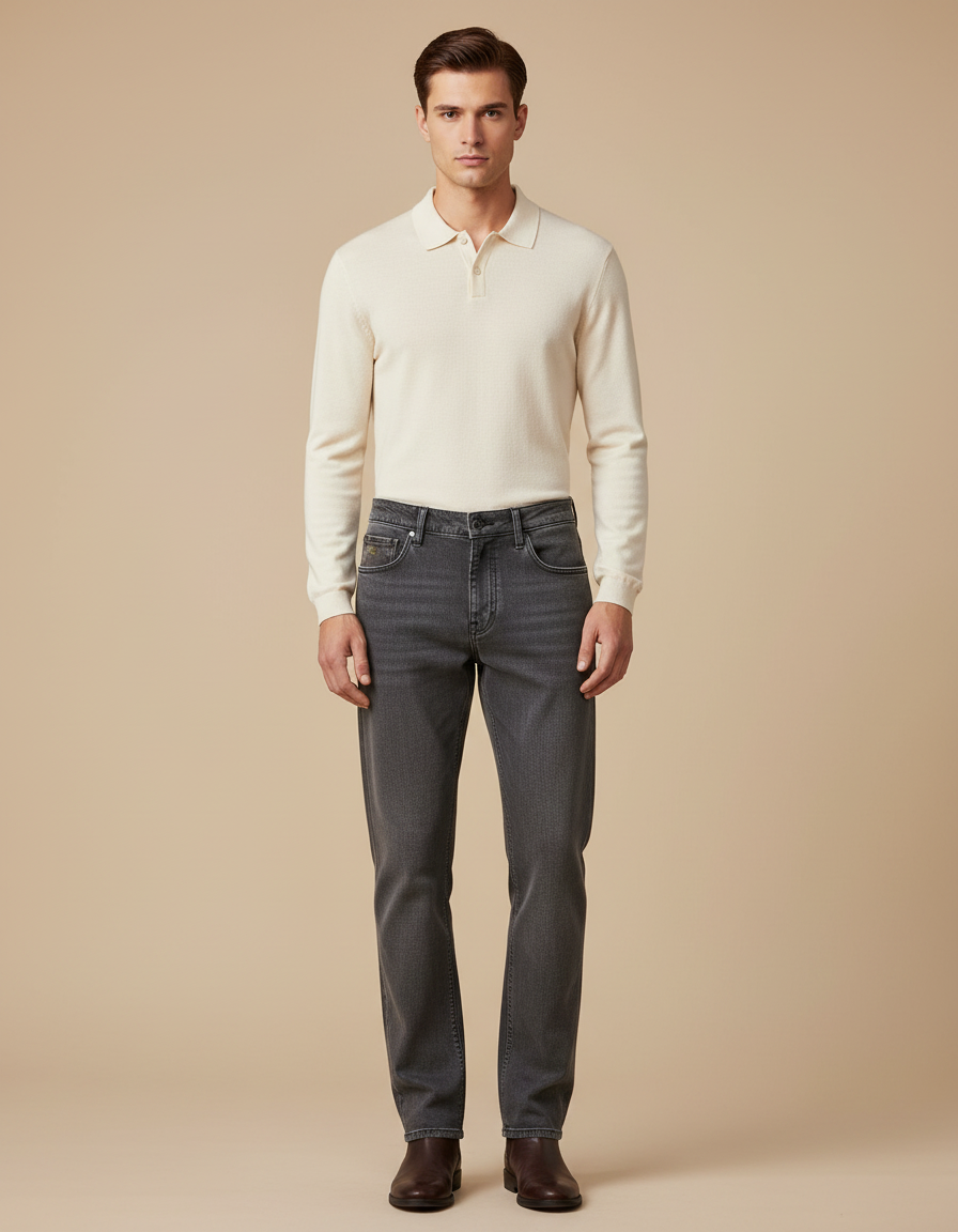 Pantalon Gris Jean Slim Décontracté Homme Moderne