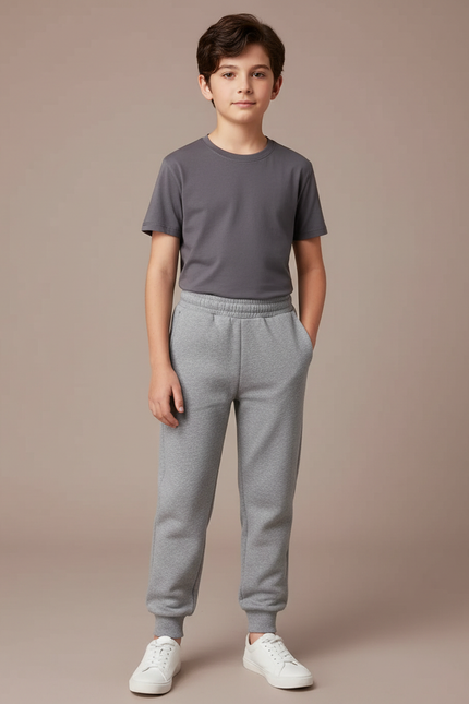 Pantalon Gris Molletonné Uni Enfant Cordon Décontracté
