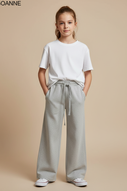 Pantalon Gris Molletonné Ample Décontracté Cordon Enfant
