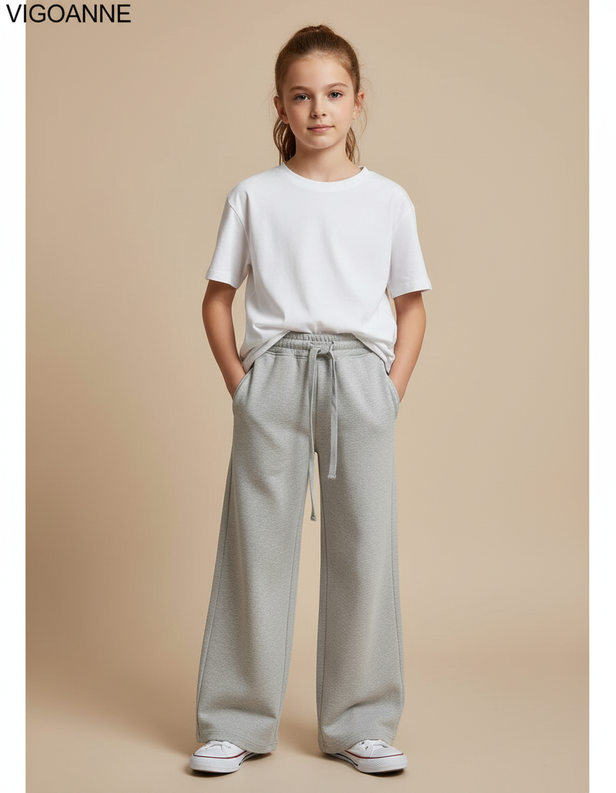 Pantalon Gris Molletonné Ample Décontracté Cordon Enfant