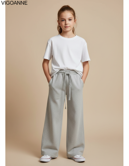 Pantalon Gris Molletonné Ample Décontracté Cordon Enfant