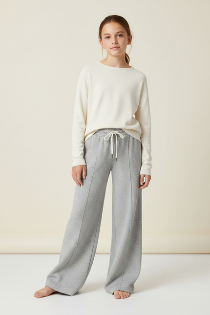 Pantalon Gris Ample Décontracté Molletonné Cordon Fille