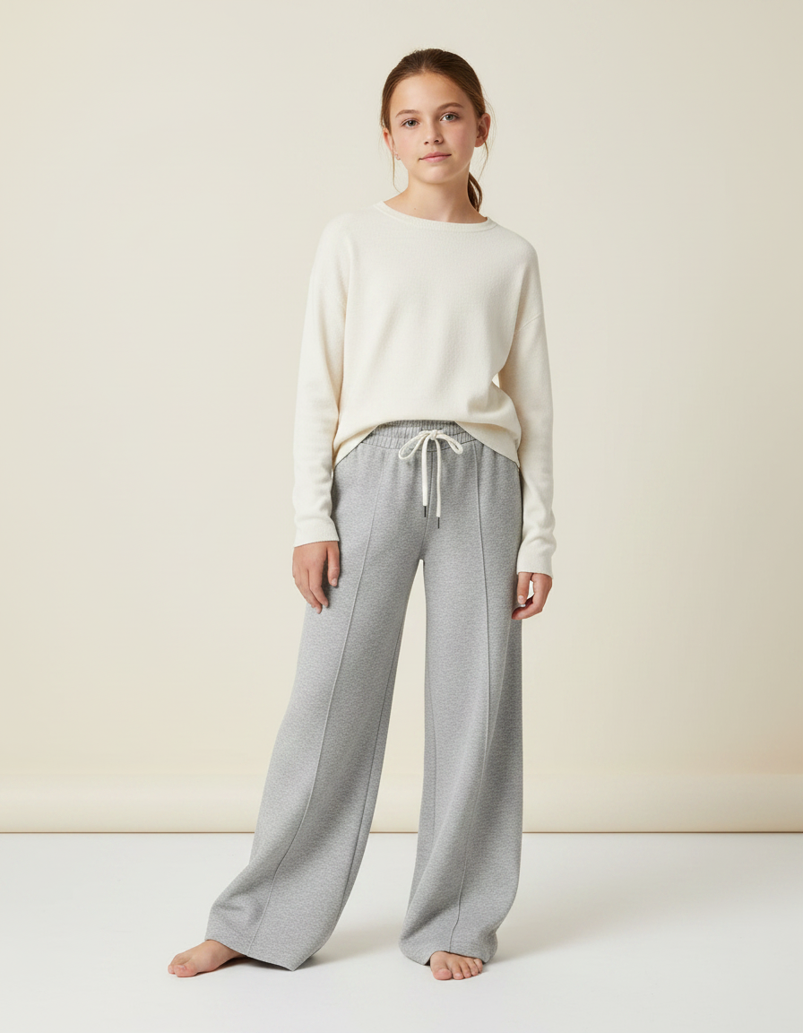 Pantalon Gris Ample Décontracté Molletonné Cordon Fille