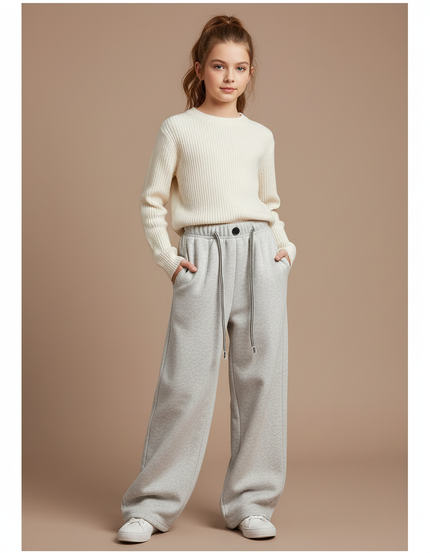 Pantalon Gris Ample Molletonné Décontracté Fille