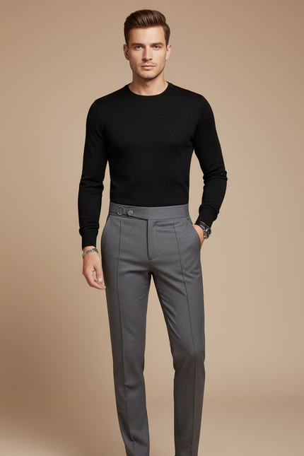 Pantalon Gris Ajusté Élégant Habillé Homme - Gabardine