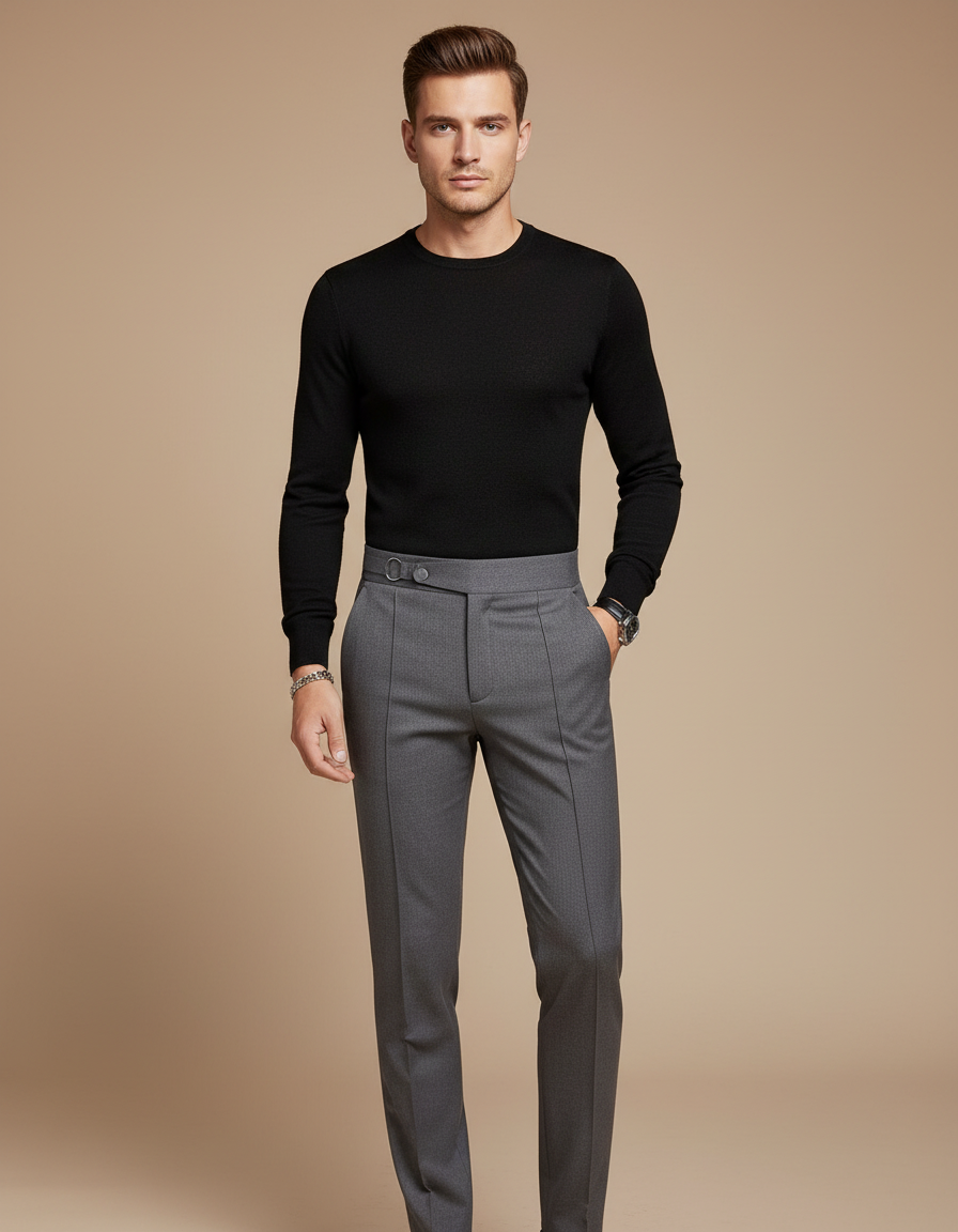Pantalon Gris Ajusté Élégant Habillé Homme - Gabardine