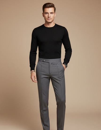 Pantalon Gris Ajusté Élégant Habillé Homme - Gabardine