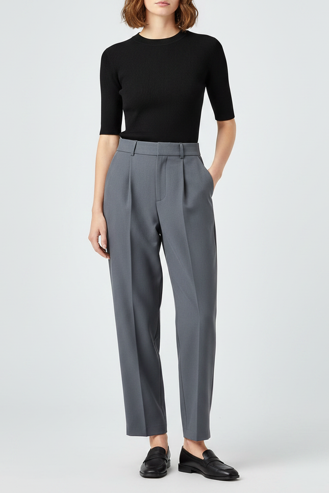 Pantalon De Tailleur Gris - Gabardine