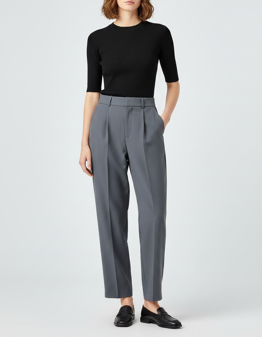 Pantalon De Tailleur Gris - Gabardine