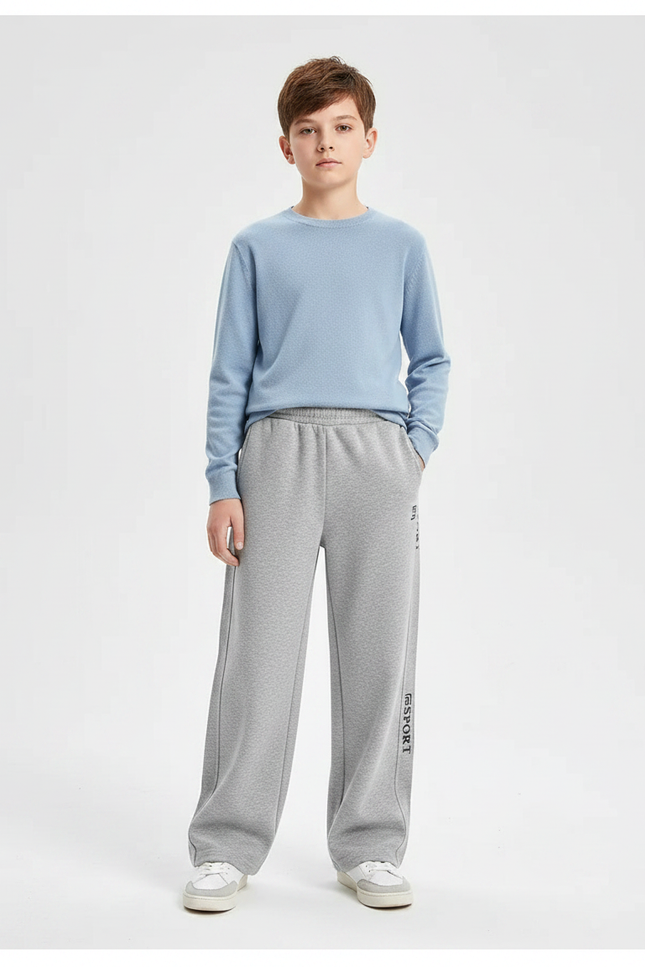 Pantalon Gris Coton Ample Décontracté Sport Enfant - Molleton