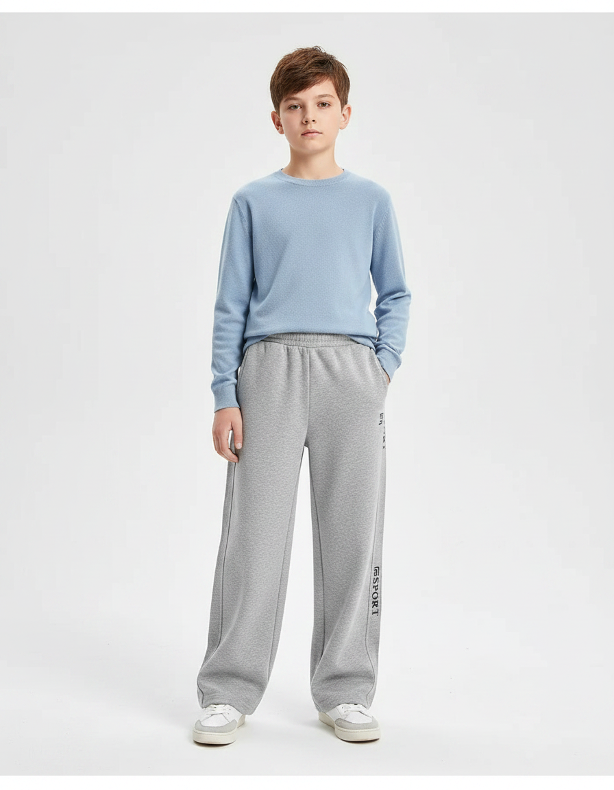 Pantalon Gris Coton Ample Décontracté Sport Enfant - Molleton