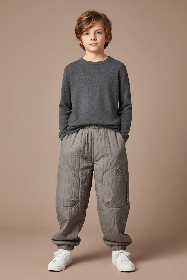 Pantalon Gris Matelassé Hiver Enfant Décontracté Chaud - Polyester