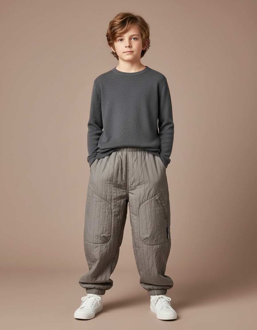 Pantalon Gris Matelassé Hiver Enfant Décontracté Chaud - Polyester