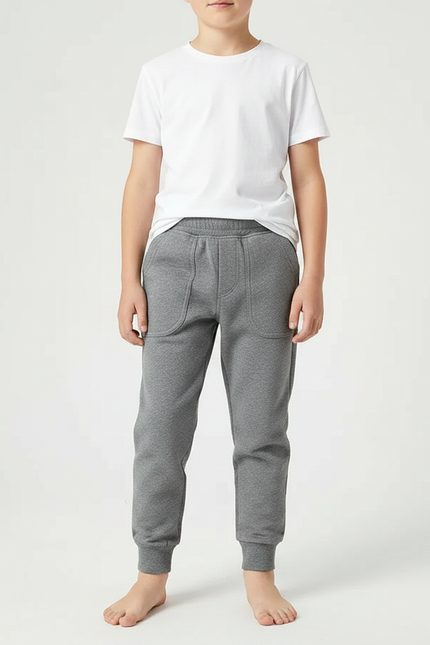 Pantalon Gris Coton Molletonné Confortable Enfant
