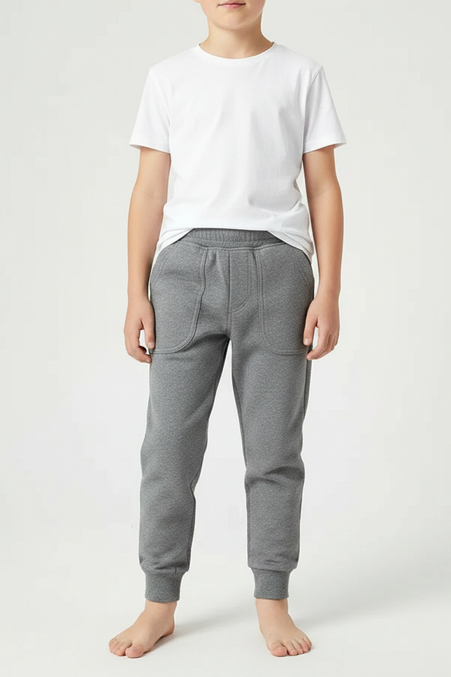 Pantalon Gris Coton Molletonné Confortable Enfant