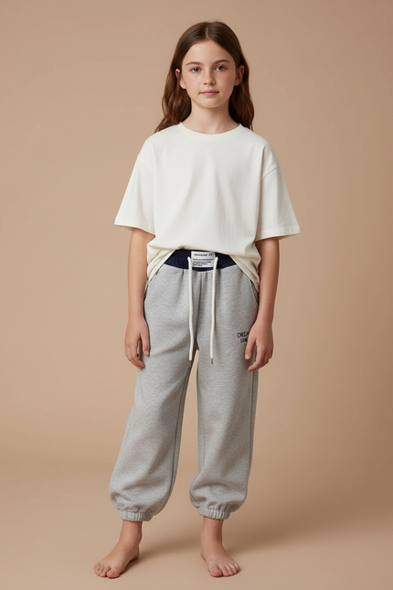 Pantalon Gris Molletonné Ample Brodé Sport Enfant